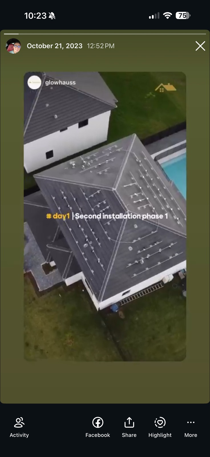Aerial drone view of a completed Glowhaus rooftop solar installation.