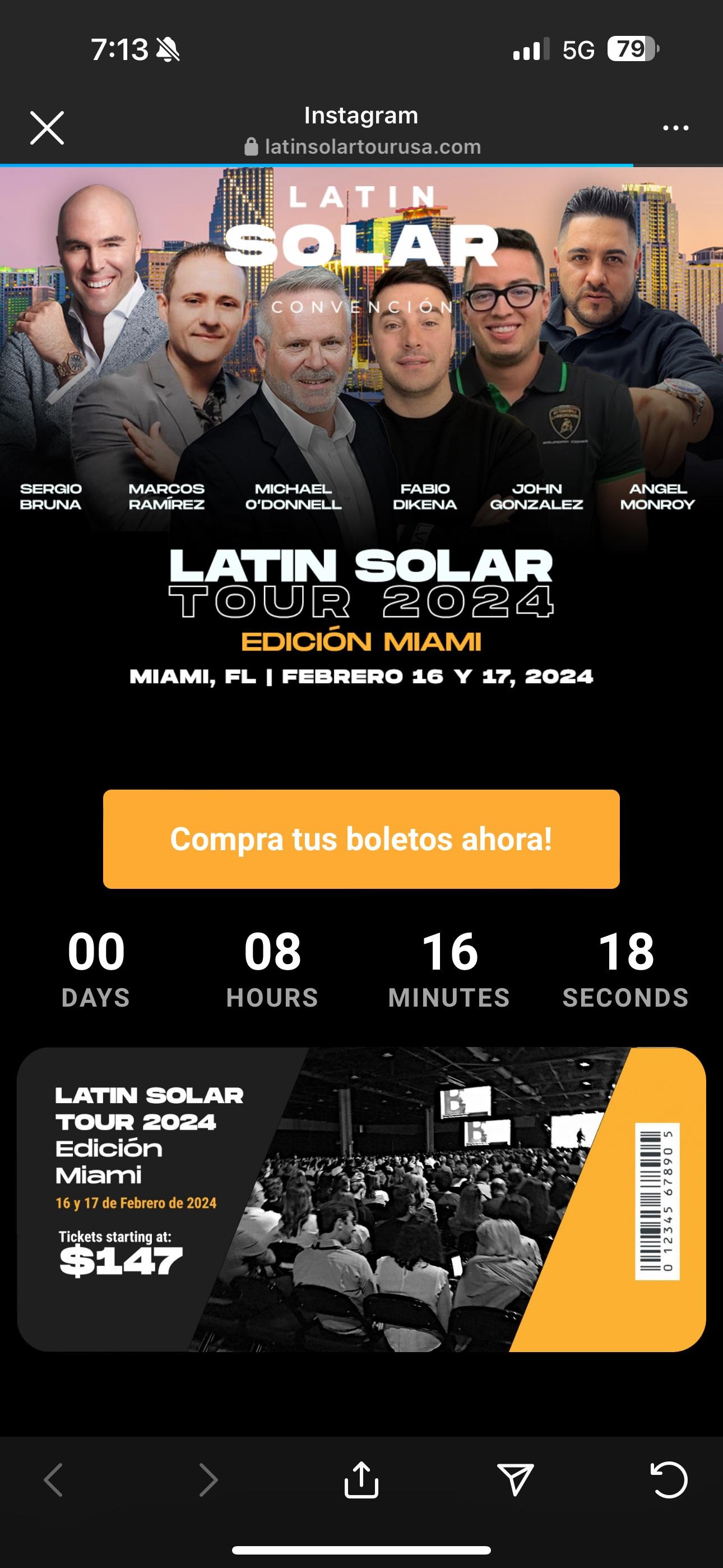 Official Latin Solar Tour 2024 lineup naming John Gonzalez among six speakers.